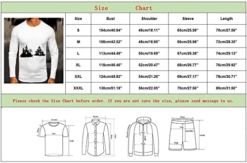 Xxbr Ноќта на вештерките врвови за мажи, обична забава прогонувана куќа печати долг ракав смешен графички тенок фит маица маица