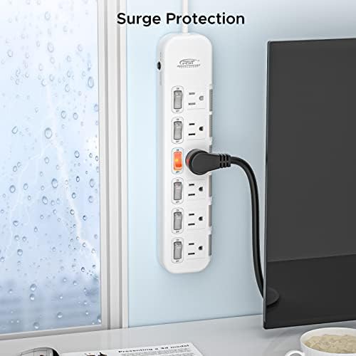 CRST Power Strip Surge Protector со безбедносен случај 15А ленти за напојување со индивидуален прекинувач, 6-излез, 1875W, 6-метри