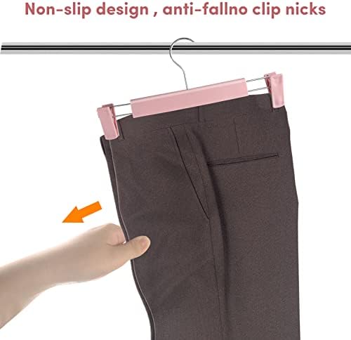 Закачалки за панталони со клипови розови 12 пакувања, закачалки за здолништа за жени пластични прилагодливи, кратки закачалки за плакари кои не