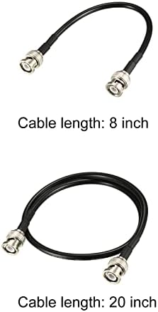 Меканиксиност RG58 RF коаксијален кабел 8 инчи, 20 инчи 50 ом за видео, емитување со BNC машки конектори 2 сет