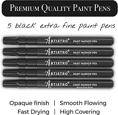 Artistro Outline Marker со сет од 5 црни маркери дополнителен фин совет. 16 прегледи пенкала, 5 картички. Црна боја пенкала за карпести сликарство,