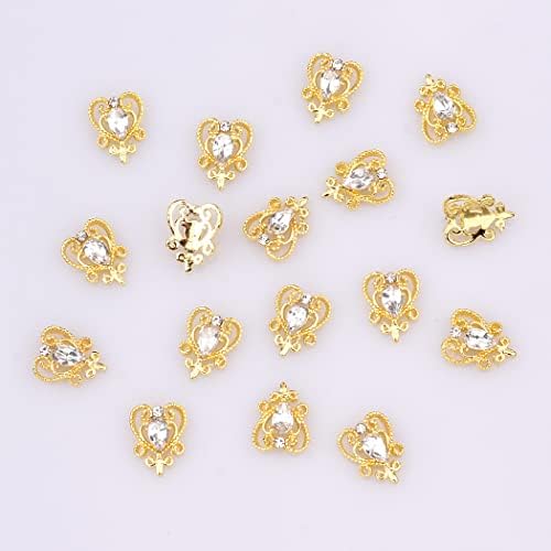 Teekme 30 парчиња шупливо срце дизајн злато метална декорација на ноктите шарени скапоцени камења 7 бои мешани шарми rhinestones за