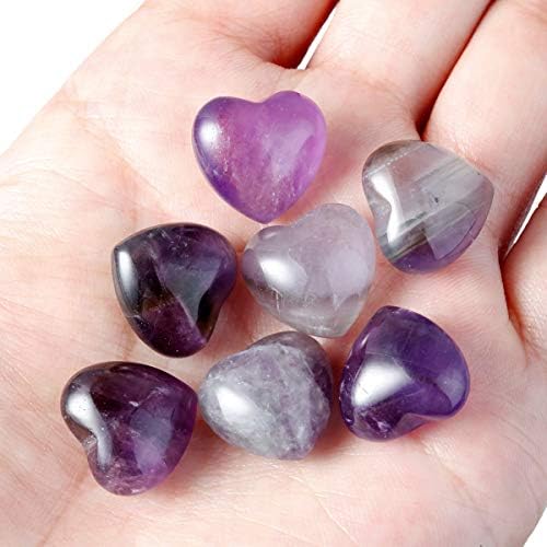 Rockcloud 10 компјутери заздравување на кристал аметист срце, врежан врежани камења со чакра торба медитација реики балансирање