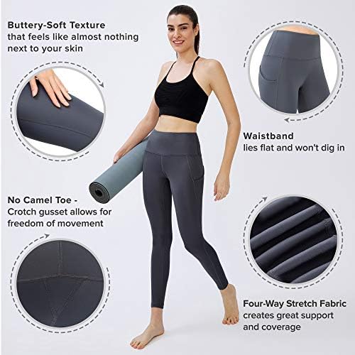 Лос Ојос Јога панталони за жени - хеланки за контрола на вежбање со високи половини со џебови