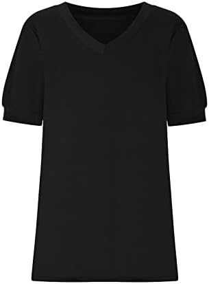 Врвна кошула за жени есен лето кратко ракав за кревање 2023 година длабок V врат памук Основно секојдневно лабаво вклопување опуштено