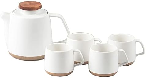 AuxMeware - керамички чај, керамички чајник со инфузер за лабав чај и цветен чај, чајник со 4 чаши, бел чај сет