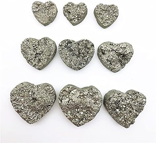 Heeqing AE216 1pcs Природна пиритска форма на срцето кварц кристали суровини и минерални лековити енергетски камења примерок домашен