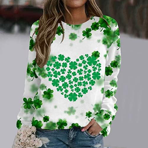 Oplxuo Womens St. Patrick's Day Clover Print Sweatshirts Casual Long Sleeve Crewneck Tee Shirts Irish Shamrock Pullover Tops