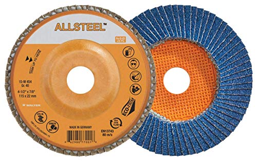 Волтер 15W454 Дискови на AllSteel Flap - [Пакет од 10] 40 решетки, 4-1/2 во абразивен диск