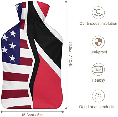 Американско И Тринидад Тобаго Знаме Шише Со Топла Вода 1000 мл Со Мек Капак Отстранлив Топол Ладен Пакет Вреќа За Вбризгување
