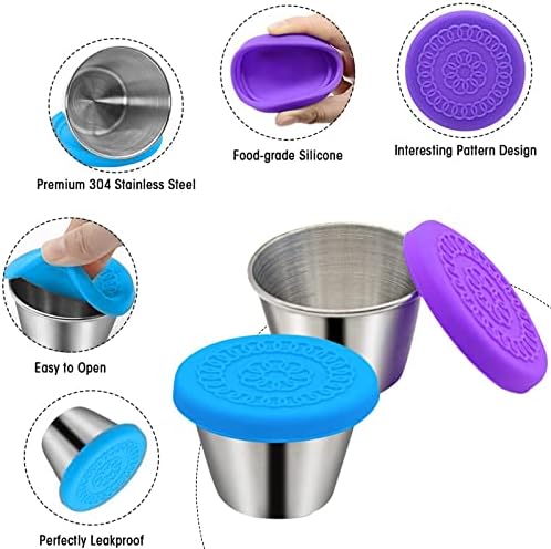 Контејнер За Облекување Салата птсигантл, Контејнери За Зачини Од Нерѓосувачки Челик Со Силиконски Капаци, Мини Метални Чаши За Сос Отпорни На Истекување Чаши За С