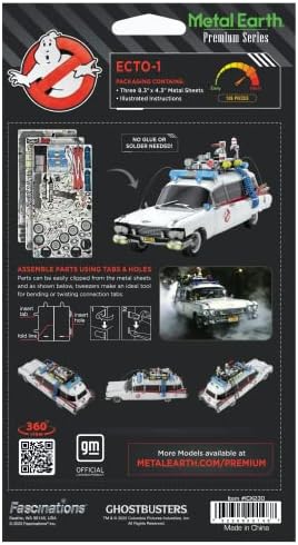 Фасцинации Метална земја Премиум серија ECTO-1 Ghostbusters 3D Metal Model Model Kit пакет со пинцети