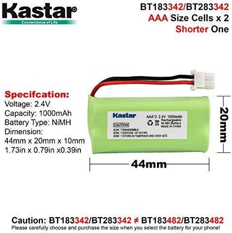 Kastar 2-Pack AAA 2.4V 1000mAh NiMH Rechargeable Battery for BT-166342 BT-266342 BT-283342 AT&T CL83464 EL51100 EL51200 EL51250