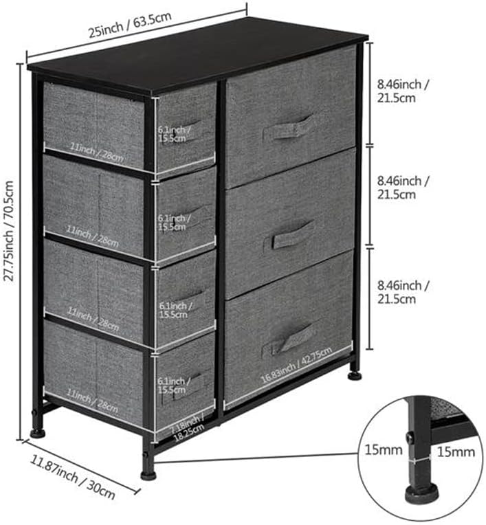 PDGJG Фуст со 7 фиоки за складирање на мебел за складирање на кула за спална соба ходник плакарот канцеларија Организација челична рамка дрво