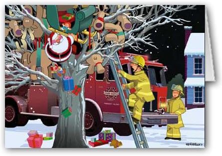 Божиќни картички Стоунхаус пожарникарски картички - 16 пожарникари, спасување на пожарникари, картички за празници во кутија