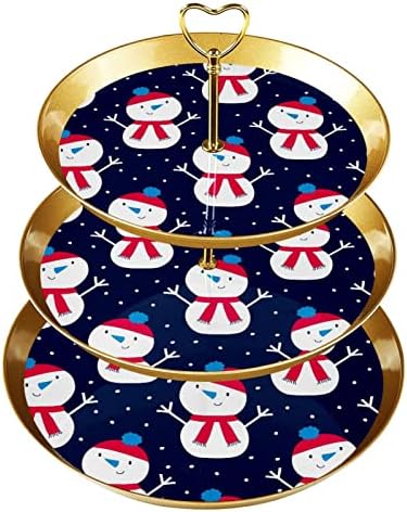 Dragonbtu 3 Tier Cupcake Stand со златна шипка пластична нивоа десерт кула послужавник симпатичен Божиќ снежен човек танцувајќи