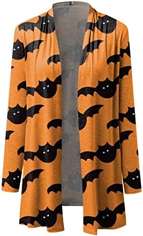 Женска Ноќта на вештерките обични блузи животински мачки печати кардиган палто со долг ракав врвови смешни отворени предни кардигански маици со