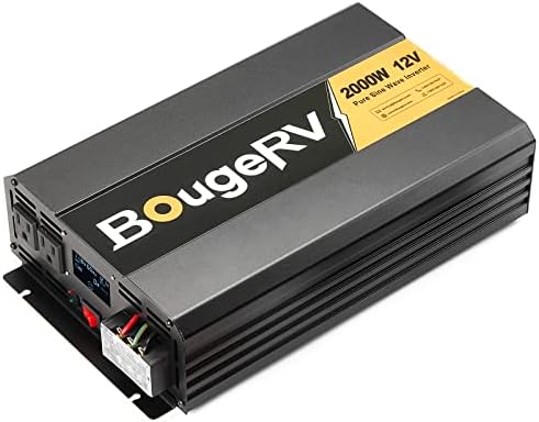 BougerV чист синусен бран инвертер 2000W Конвертирајте DC 12V во AC 120V, со LCD дигитален прикажувач, жичен далечински контролер, за