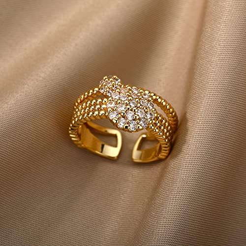Ојлма циркон круг Отворени прстени за жени кристално злато прсти прилагодлив прстен свадба Валентин накит-89978