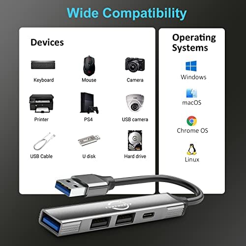 USB Центар, Vunvooker 4-Порта Мини USB Податоци Dongle, USB Центар 3.0, USB Центар 2.0, USB Адаптер, USB Експандер Центар ЗА Лаптоп,