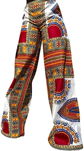 Mmknlrm Dashiki Африкански печатени панталони за жени широки панталони за нозе Обични лабави високи половини палацо дневна тренингот