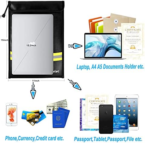 Fireproof Tagn Document Document Tagn - 15 x 11 надградени вреќи со патенти, Организатор за складирање отпорен на пожар и вода, торбичка