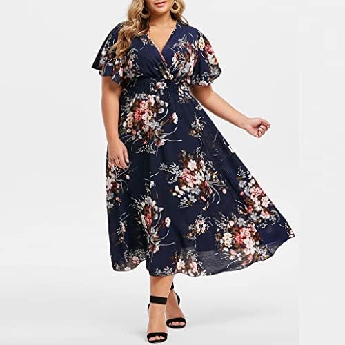 Летен фустан за жени 2023 плус големина мода дами цветни печатени v-врат-вратниот лесен фустан #1