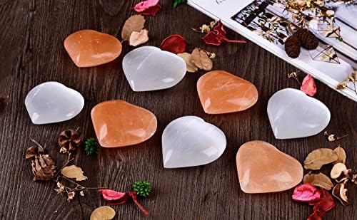 Cnyanfei 15pcs портокалово селенит срце Загрижени камења Масовно 2.4 ”праска Селенит кристално срце во форма на палми камења за лекување на камен реики кристални додатоц?