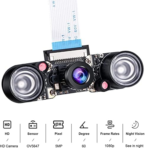 MakerFocus Raspberry Pi 4 Камера Ноќ Визија Камера Прилагодливи-Фокус Модул 5MP OV5647 Веб Камера Видео 1080p Компатибилен Со Малина Pi 3 B+/3B/2B+