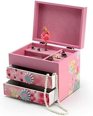 Розова дрвена цветна тема 18 белешка за балерина музичка кутија - многу песни што треба да се изберат - Серенада на месечината