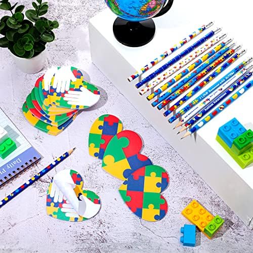 Nuanchu 24 парчиња за подигнување на свеста за аутизам и лепливи белешки влошки за аутизам тема за тема подароци на големо инспиративни моливи шарени загатки моливчиња