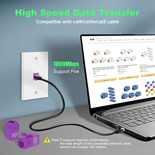 VCE CAT6 KEYSTONE COULLER 25-PACK UL Наведен, RJ45 Ethernet Inline Coupler Female To Female UTP за CAT6/CAT5E/CAT5 Кабел за кабел