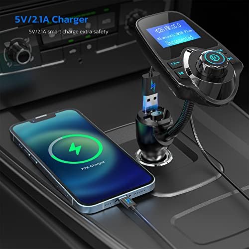 Nulaxy Bluetooth FM Transmiter за автомобил, надграден рачен прекинувач за напојување безжичен автомобил радио Bluetooth адаптер