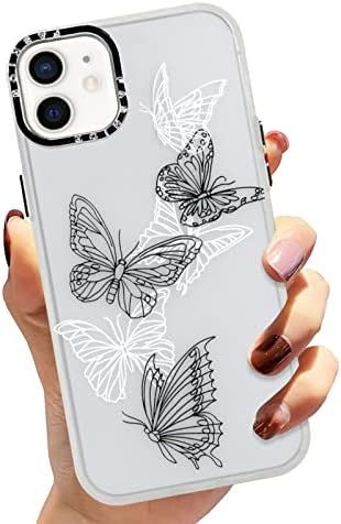 Мофинда за iPhone 12 6.1 2020 Проѕирен Мат Мек Телефон Случај, Симпатична Црна И Бела Пеперутка Печатење Погоден За Девојки Дами