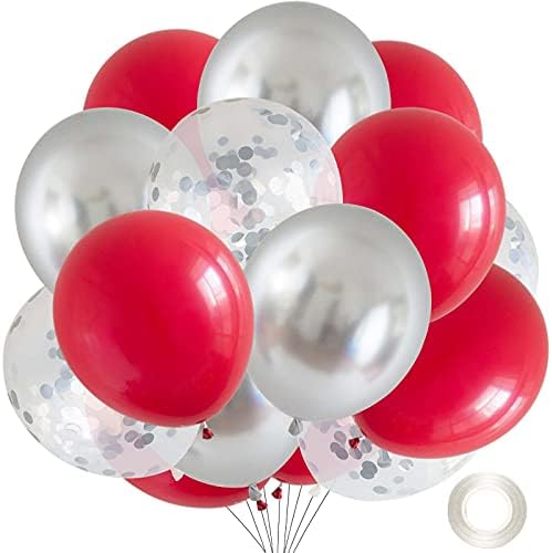 АНСОМО Црвени И Сребрени 12 Инчни Латекс Балони Украси За Роденденска Забава, 36 Пакувања
