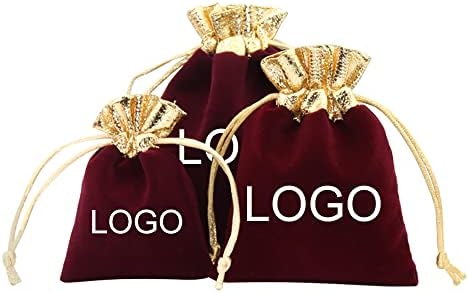 ТОПТИ Прилагодено Лого 50 ПАРЧИЊА Кадифени Врвки За Влечење Торби За Подароци, Торбички За Накит Со Злато, 2,8 х 3,5 Инчи