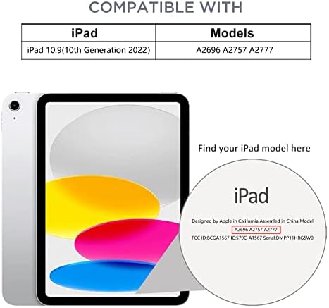 Caszone iPad Case за iPad 10 -та генерација 10.9 2022 со држач за моливи, тенок држач за обвивка за iPad 10,9 инчи, сјај TPU