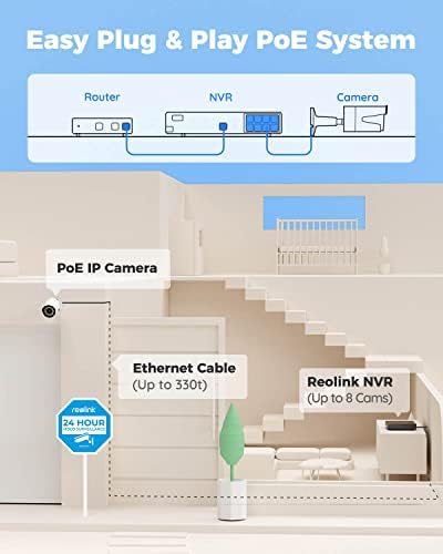 Reolink 8CH 5MP Систем за безбедност на домашни камери, 4 парчиња жичен 5MP на отворено PO IP камери со откривање на возила, 4K 8CH