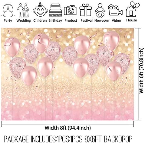 Allenjoy 8x6ft Трајни меки ткаенини розови златни забави украси розови балони сјајни бок -фотографија роденден роденден бебе невестински