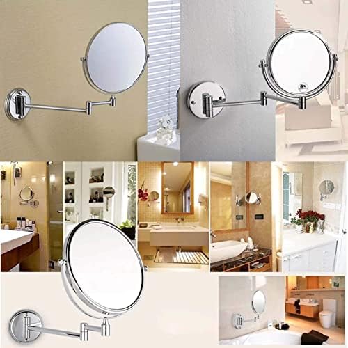 Zaahh 8 '' Wallид монтиран огледало, 360 ° Swivel Extendable Cosmetic Vanity Mirror, 3x/5x/7x/10x Огледало за зголемување, огледало