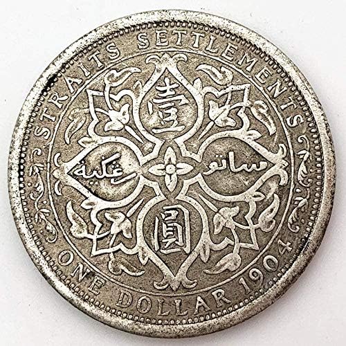 1904 Едвард VII Еден круг сребрен долар колекција Антички стар бакар и сребрена комеморативна монета копиоувенир Новака монета подарок
