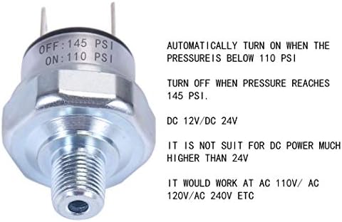 Прекинувач за притисок на воздухот 110-145 PSI Прекинувач за притисок 1/8 -27 NPT DC 24V 12V прекинувач за притисок на притисок на воздухот прекинувач за притисок на притисок 110 P