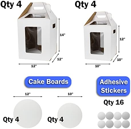 CAKINBOX Високи Торта Кутии со прозорец и Торта Одбори во 2 големини 10x10x12 &засилувач; 12x12x14 Високи Торта Превозникот,