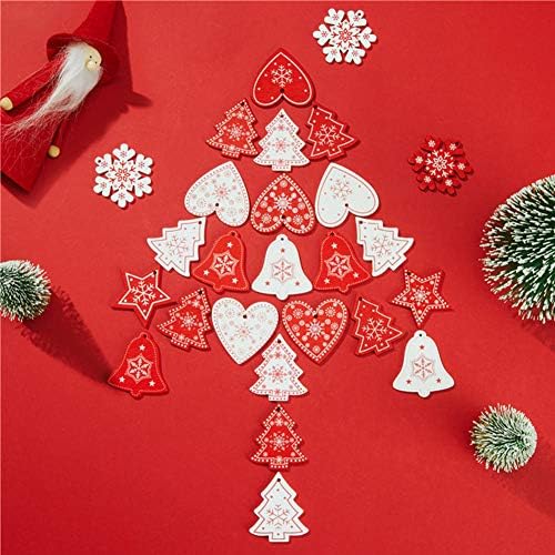 Walbest Christmas Trendant 10 парчиња дрвена нова година Божиќно дрво срце starвезда што виси приврзоци дома
