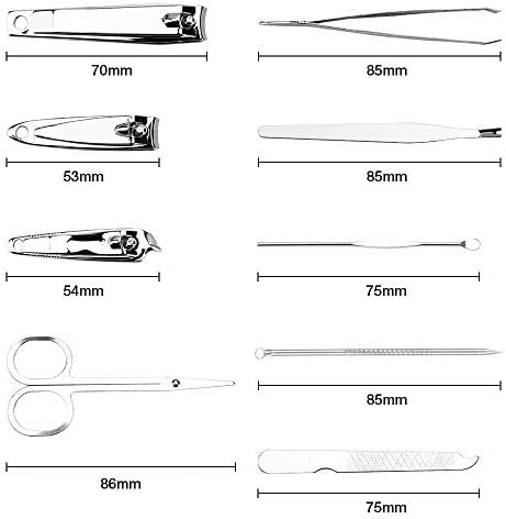 Bedcy 9PCS Преносен маникир постави педикир ножици пинцер нож уво за алатка за нокти комплет за нокти, алатка за нега на нокти