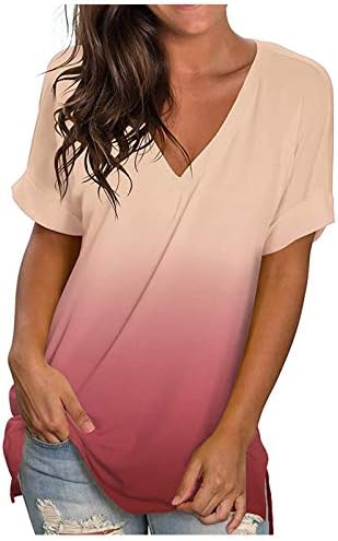 Женска обична летна маица со кратки ракави со кратки ракави на вратот, лабав вклопат блузи врвови 2023 модни кошули