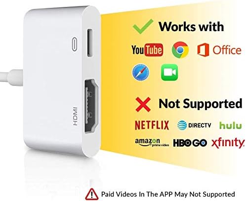 Wahbite Lightning to HDMI адаптер, дигитален аудио AV Dongle, 1080p Видео АВ конвертор Кабел, Wahyoo HDMI Sync Connector Connector For iPhone 12 11 XR XS Max X 8 7 6 Plus To HD TV Projector Monitor Monitor