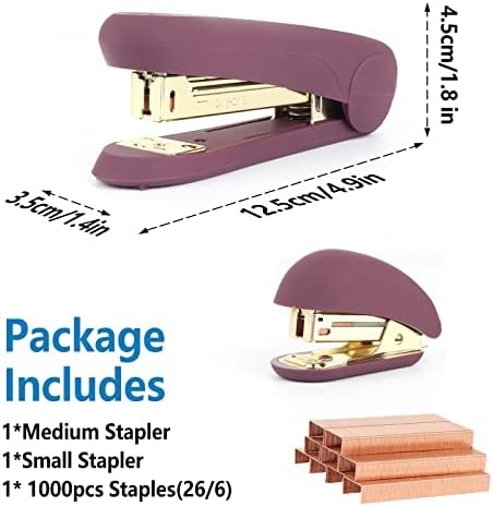 Colawind Purple Stapler со Staples, Mini Stapler со 1000 главни делови, спојлер поставен за канцеларија, 20 лим капацитет