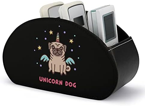 Држач за далечински управувач со кучиња Pug Unicorn/Caddy/Box/Tray со 5 оддели PU Fore Chapy Organizer со симпатична печатена шема