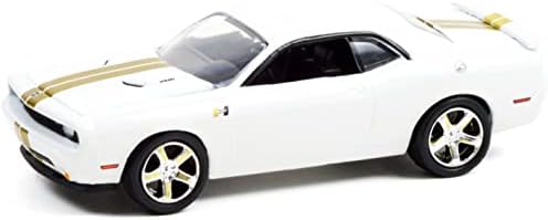 2009 Challenger R/T Hemi White со златни ленти Hurst Performance Edition Edition Hobby Exclusive 1/64 Diecast Model Car By Greenlight
